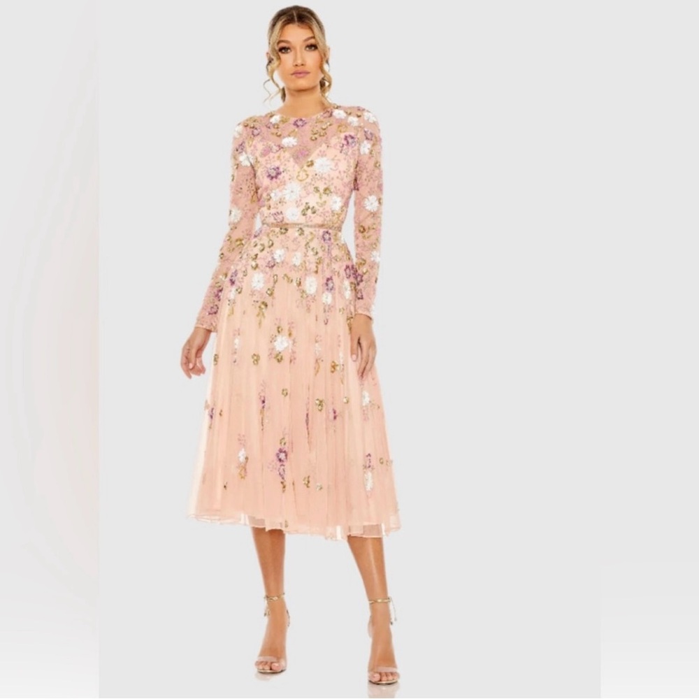 Mac Duggal Pink/Blush Sequin Floral Midi Dress